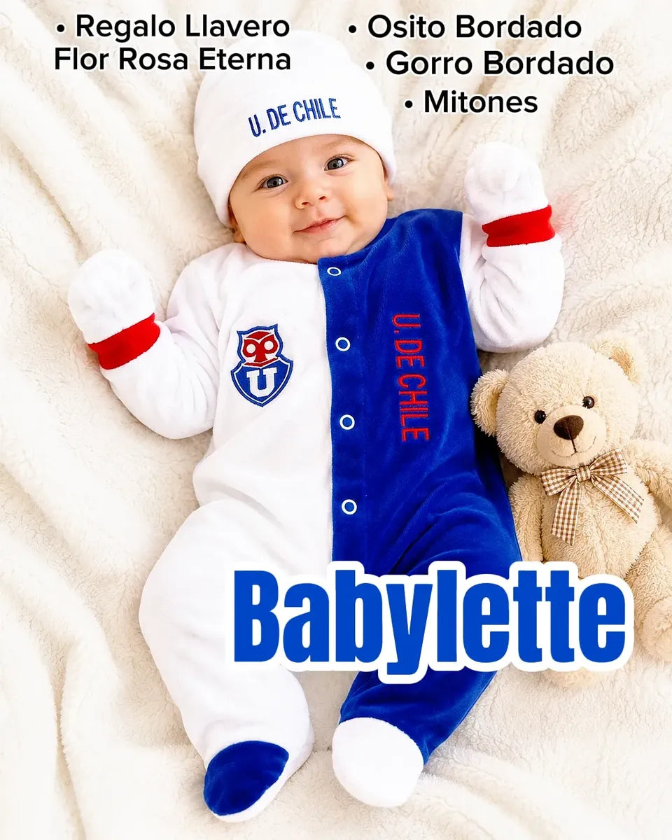 OSITO PLUSH 3 PIEZAS PERSONALIZADO U. DE CHILE NIÑO 3-6 MESES