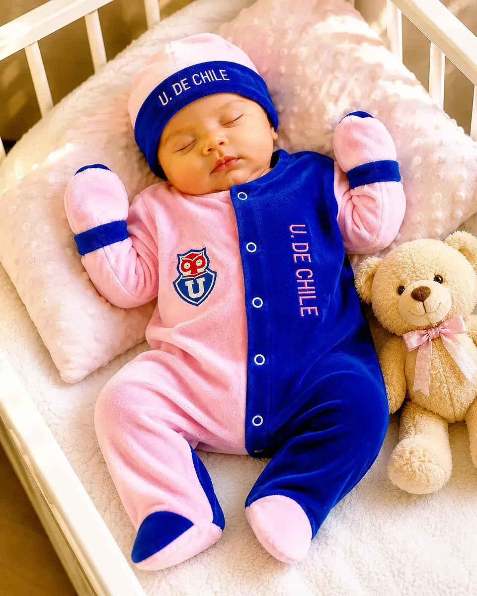 Enterito Bebé Plush  3 piezas U. De Chile NIÑA Personalizado 0-3 MESES