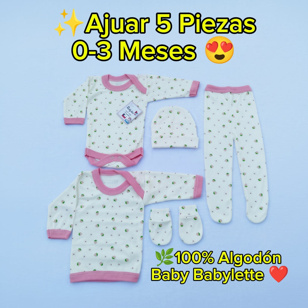 Ajuar Bebé Niña 18 Piezas 0-3 Meses 100% Algodón Babylette